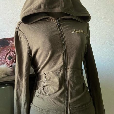 Autumn American Style Vintage Design Olive Green Hooded Printed Sweater