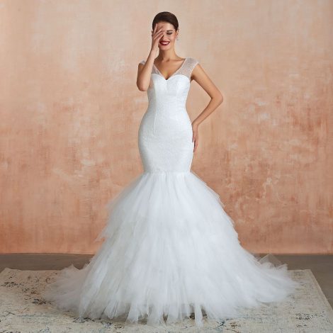 New Fishtail Skirt Wedding Dress Big Tail Bride Female Lead Yarn Mermaid Waist Backless V-Neck Customization