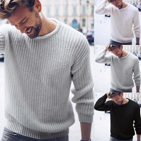 Men's Sweater Men's Casual Solid Color Sweater Knitting
