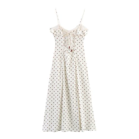 New Summer Retro Waist-controlled Polka Dot Midi Skirt Sling Dress