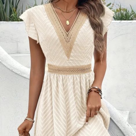 French Lace Patchwork Waistband Dress