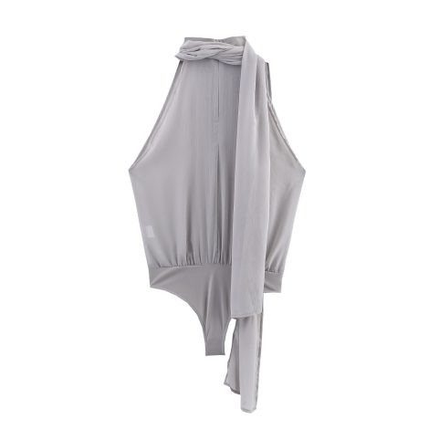 Summer European And American Style Pleated Bowknot Decoration Tulle Jumpsuit