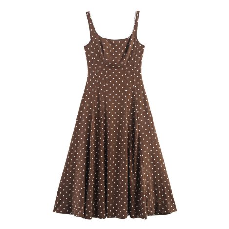 Summer Retro Waist-controlled Polka Dot Midi Skirt Sling Dress
