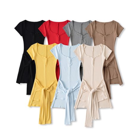 European And American Style Design Sense Peach Collar Waist Tied Jumpsuit