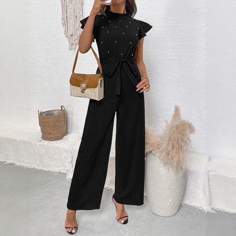 Flying Sleeves Small Stand Collar High Waist Women's Jumpsuit