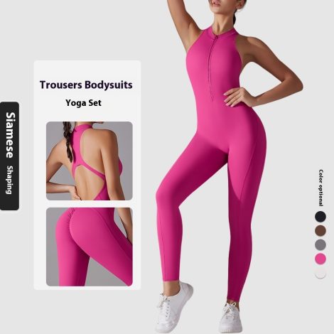 Solid Color Nude Feel High Strength Tight Sports Back Shaping Long Jumpsuit
