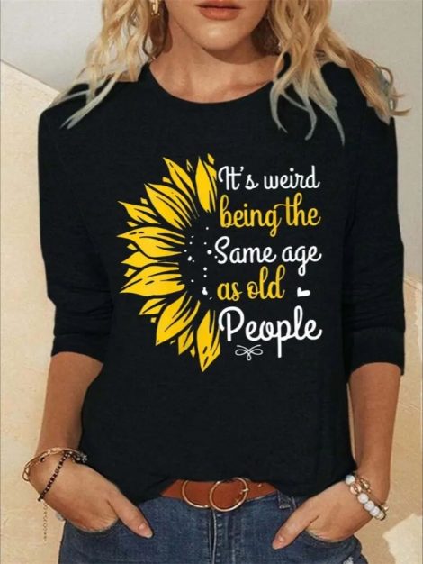 Women's Print Long-sleeved Hoodless Sweatshirt