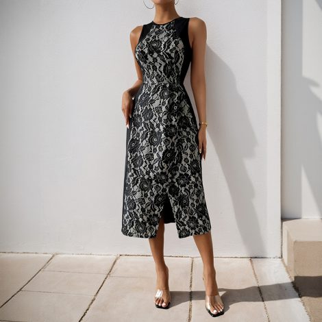 Women's Elegant High Waist Dress Sleeveless Printed