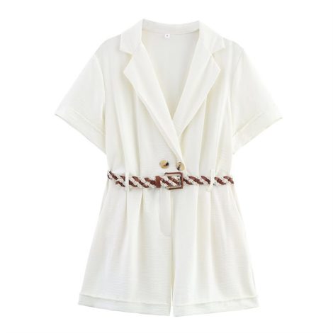 European And American Style Fashion Woven Belt Short-sleeved Jumpsuit