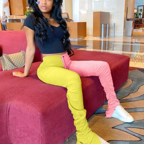 Colorblock lace trousers women's clothing