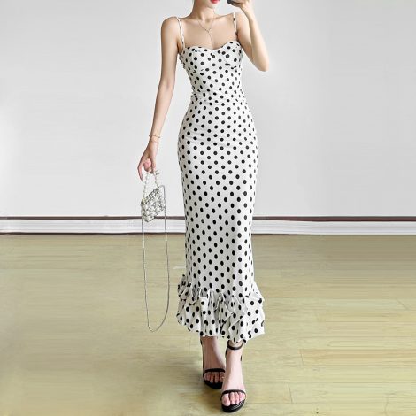 Women's Polka Dot Brace Waist Slim Fit Dress