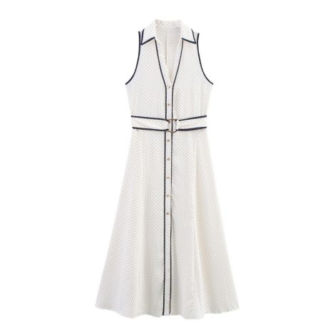 Temperament Polka Dot Shirt Style Midi Skirt Dress