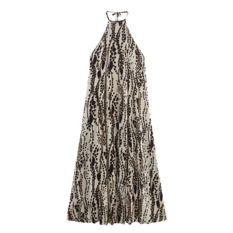 Ethnic Print Flower Hanging Collar Dress