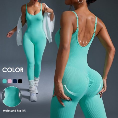 Thread Sleeveless Jumpsuit Female Backless Hip Lifting