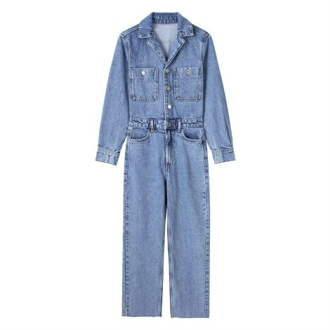 Summer Waist-tight Straight-leg Denim Jumpsuit