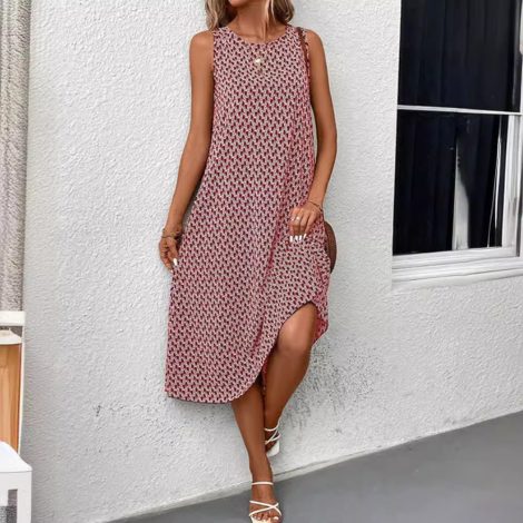 European And American Fashion Commuter Round Neck Sleeveless Dress Women