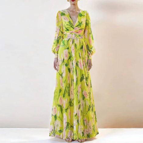 Autumn And Winter French Style Floral Slim-fitting Pleated Floral Skirt Women