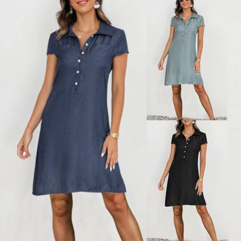 Split Pocket Large Swing Skirt Plus Size Casual Denim Dress