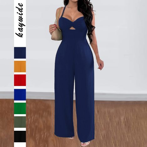 Leisure Vacation Commute Style Solid Color Sling Wide Leg Jumpsuit For Women