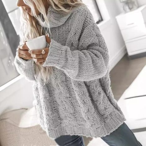 Pullover Sweater Long Sleeve Loose High Collar