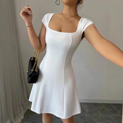 Solid Color Elegant Slim Vest A- Line Dress