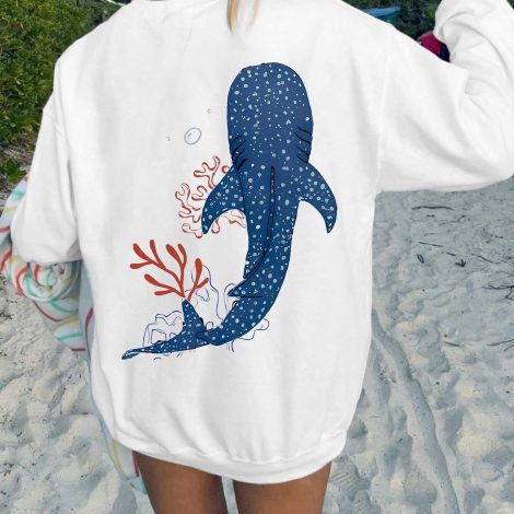 Cozy Whale Graphic Crew Neck Sweatshirt