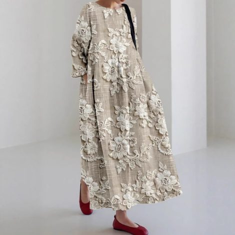 Floral Three-quarter Sleeve Creative Loose Dress