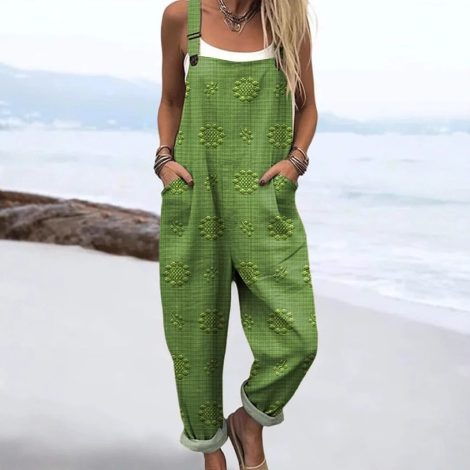Women's Vintage Print Jumpsuit Loose Sleeveless Design Sexy