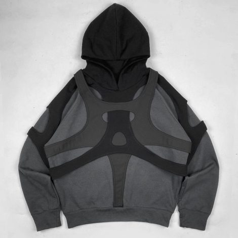 Stitching Printing Black Zipper Hooded Sweatshirt Women