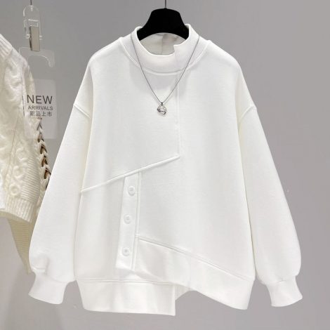 Women's Mock Neck Hoodie Short Spring And Autumn Loose Thick Coat Top