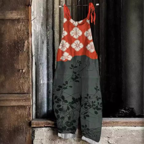 Women's Suspended Pants Sweet Printed Vintage Suspender Pants