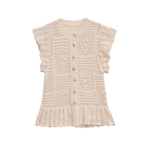 Women's Fashion Laminated Decoration Jacquard Mesh Knitted Top