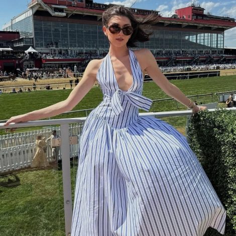 Pure Desire Style Striped Sexy V-neck Bow Halter Dress