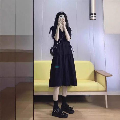 Show Thin Black Dress Women's Pear Shapes V-neck