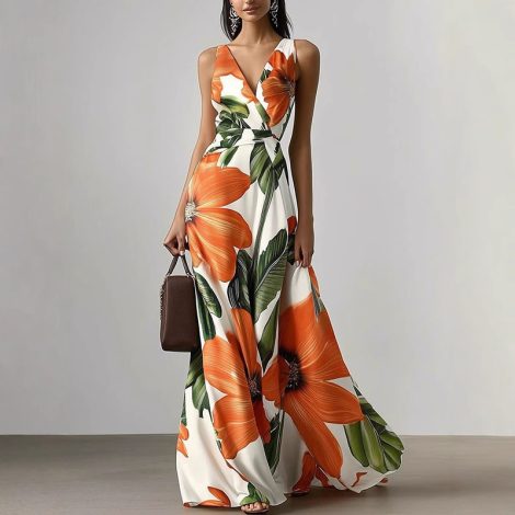 Printed Girdle Oversized Swing Dress