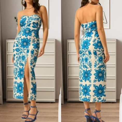 Printed Chest Wrap Slit Slim-fitting Dress