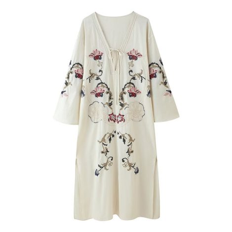 Flower Embroidered Long Sleeve Dress