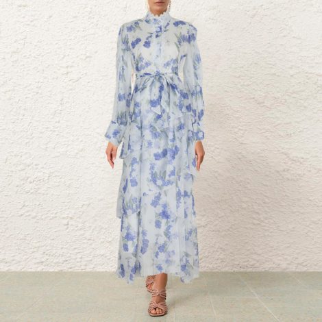 Autumn And Winter Lace Stitching Sweet Printed Ruffled Irregular Dress Women