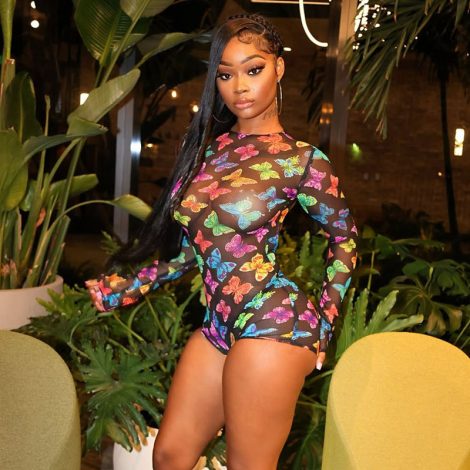 Hot Girl Butterfly Pattern Round Neck Long Sleeve Mesh Tight Jumpsuit
