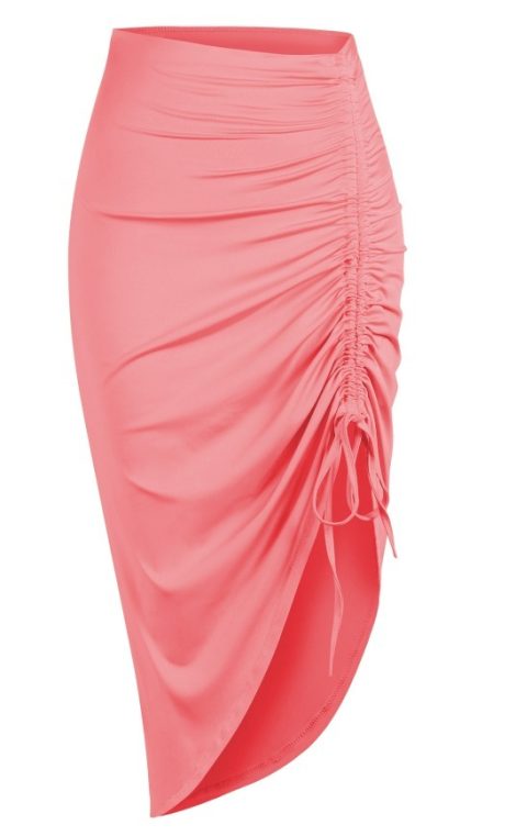 Women's Sexy Ruched Midi Skirts, Bodycon Elasticity Tight Casual Club Asymmetrical Skirt