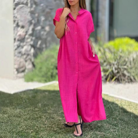 Cotton And Linen Casual Short-sleeved Cardigan Dress