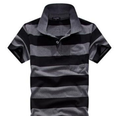 Collar Striped Short Sleeved T-shirt Men's Real Pocket