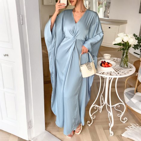 Elegant Solid Color Long Sleeve Waist Maxi Dress Women