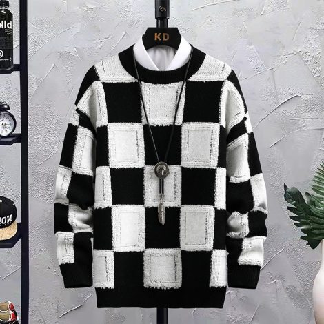 Men's Trendy Plaid Round Neck Sweater Loose