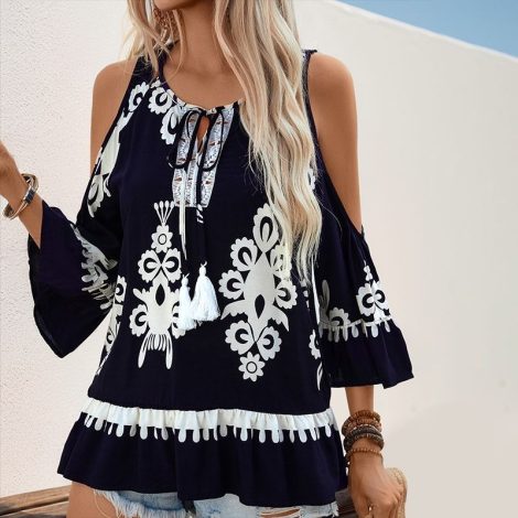 Retro Comfort Shoulder Digging Shirt Lace Shirt