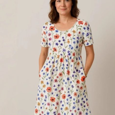 Round Neck Collar T-shirt Short Sleeve Stitching Pocket Skirt