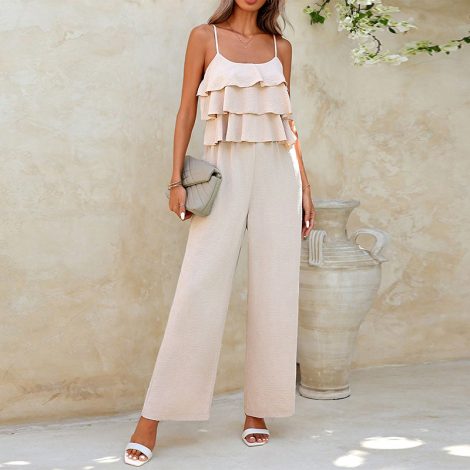 Women's European And American Style Lotus Leaf Suspender Jumpsuit