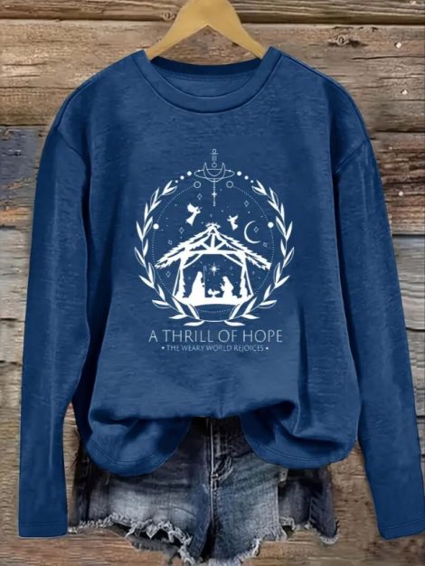 Women's Printed Long Sleeve Hoodless Sweatshirt